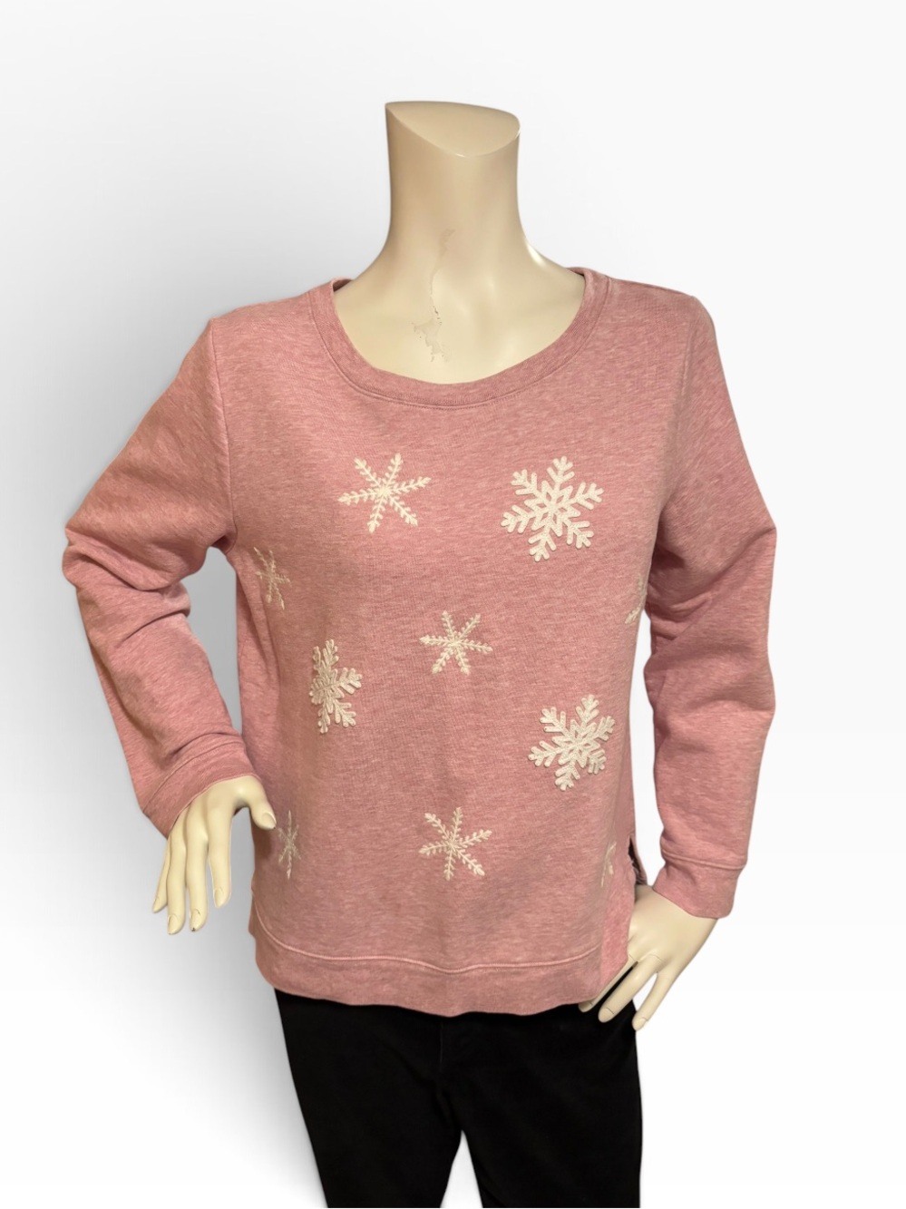 Talbots Women’s Pink Embroidered Snowflake Sweatshirt, Cotton Blend, L